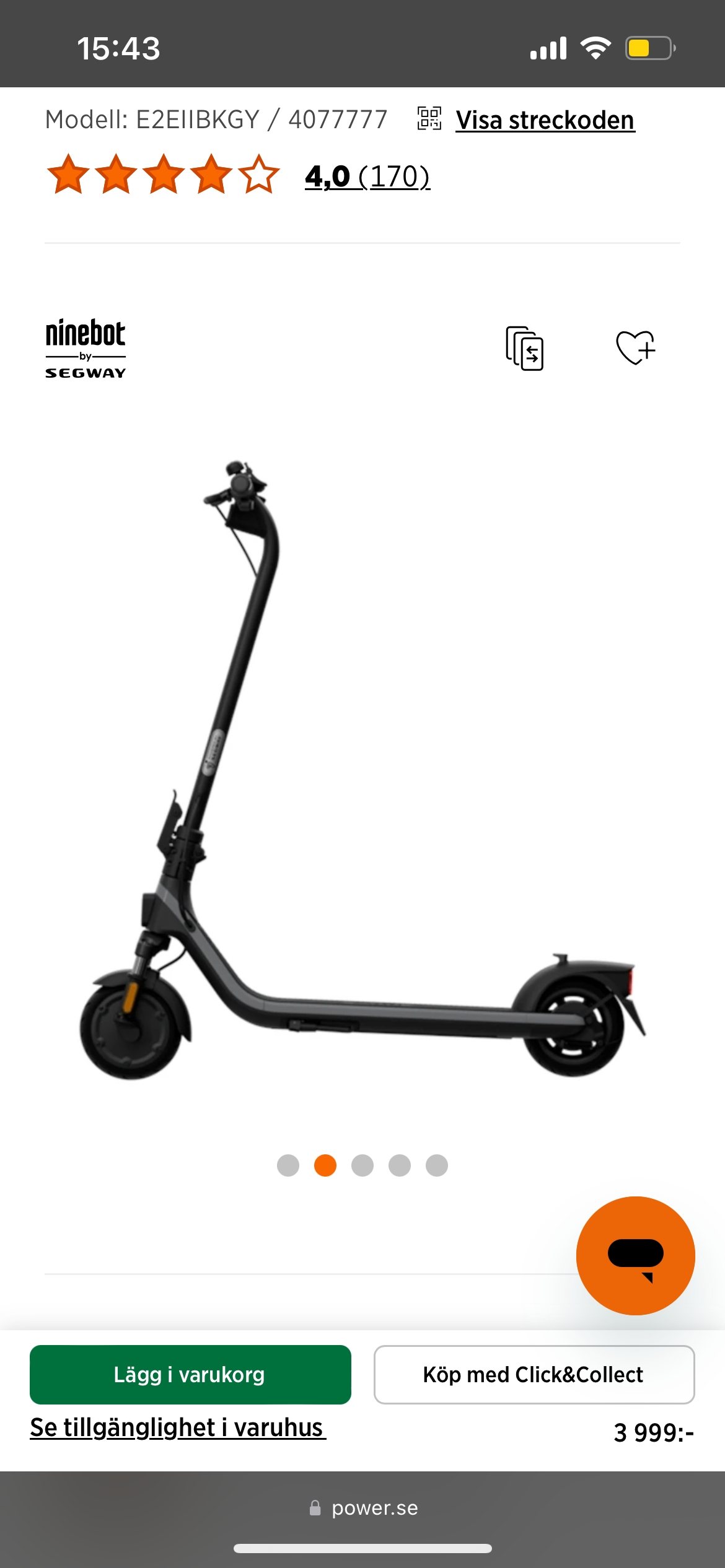 Segway e2 e ii elsparkcykel, svart
