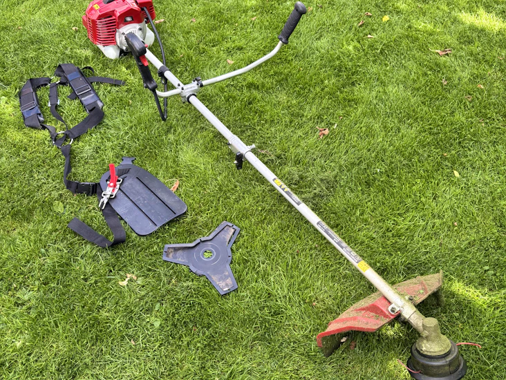 Röjsåg med tråd och klinga