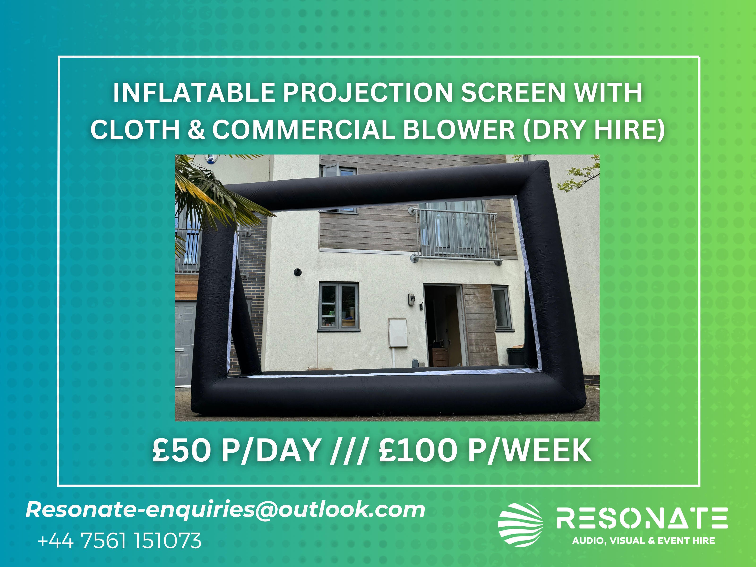 20ft inflatable projection screen with cloth & commercial blower (dry hire)