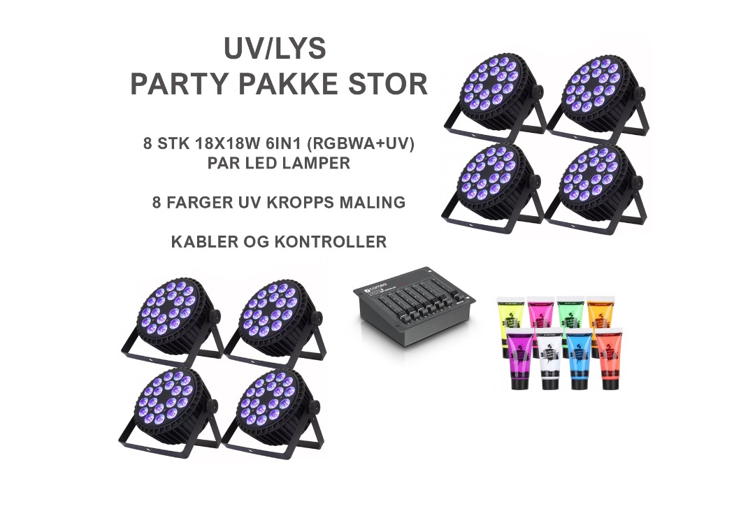 Lyspakke stor 8 stk led par rgbwa+uv