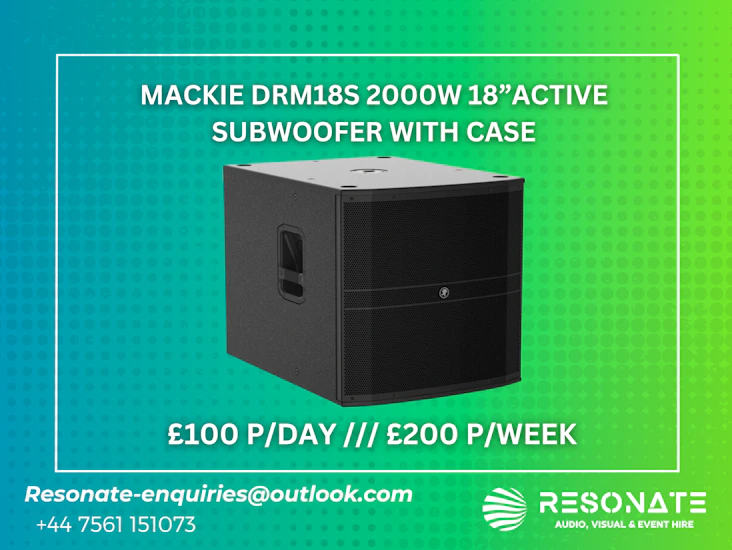 Mackie drm18s 2000w 18”active subwoofer with case