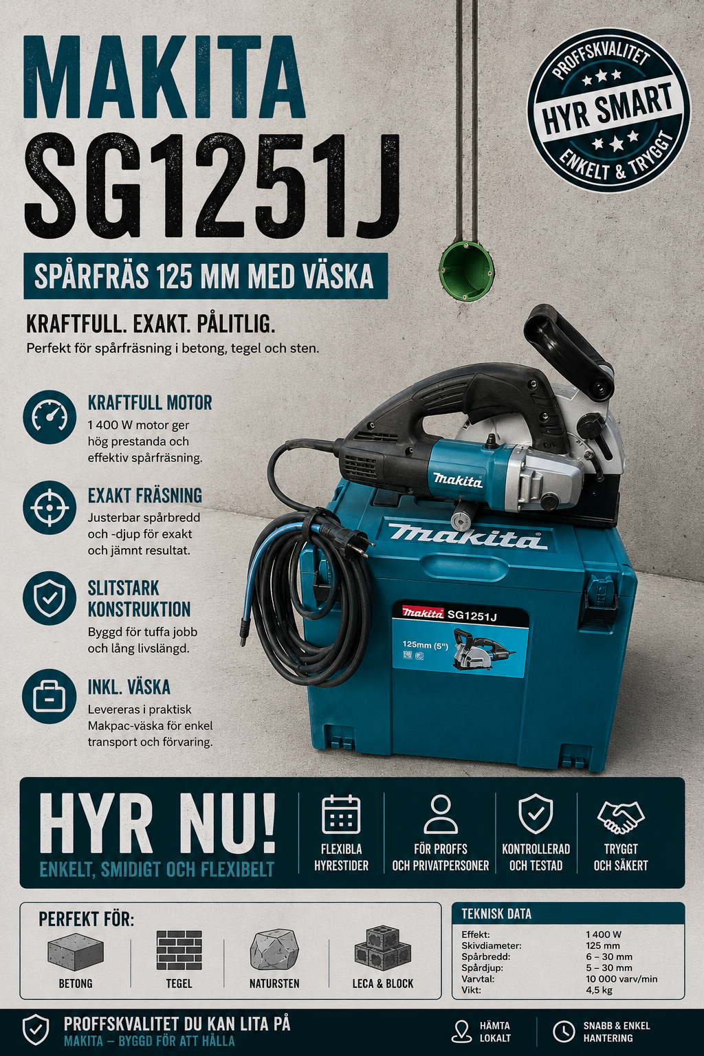 Makita sg1251j spårfräs 125 mm 