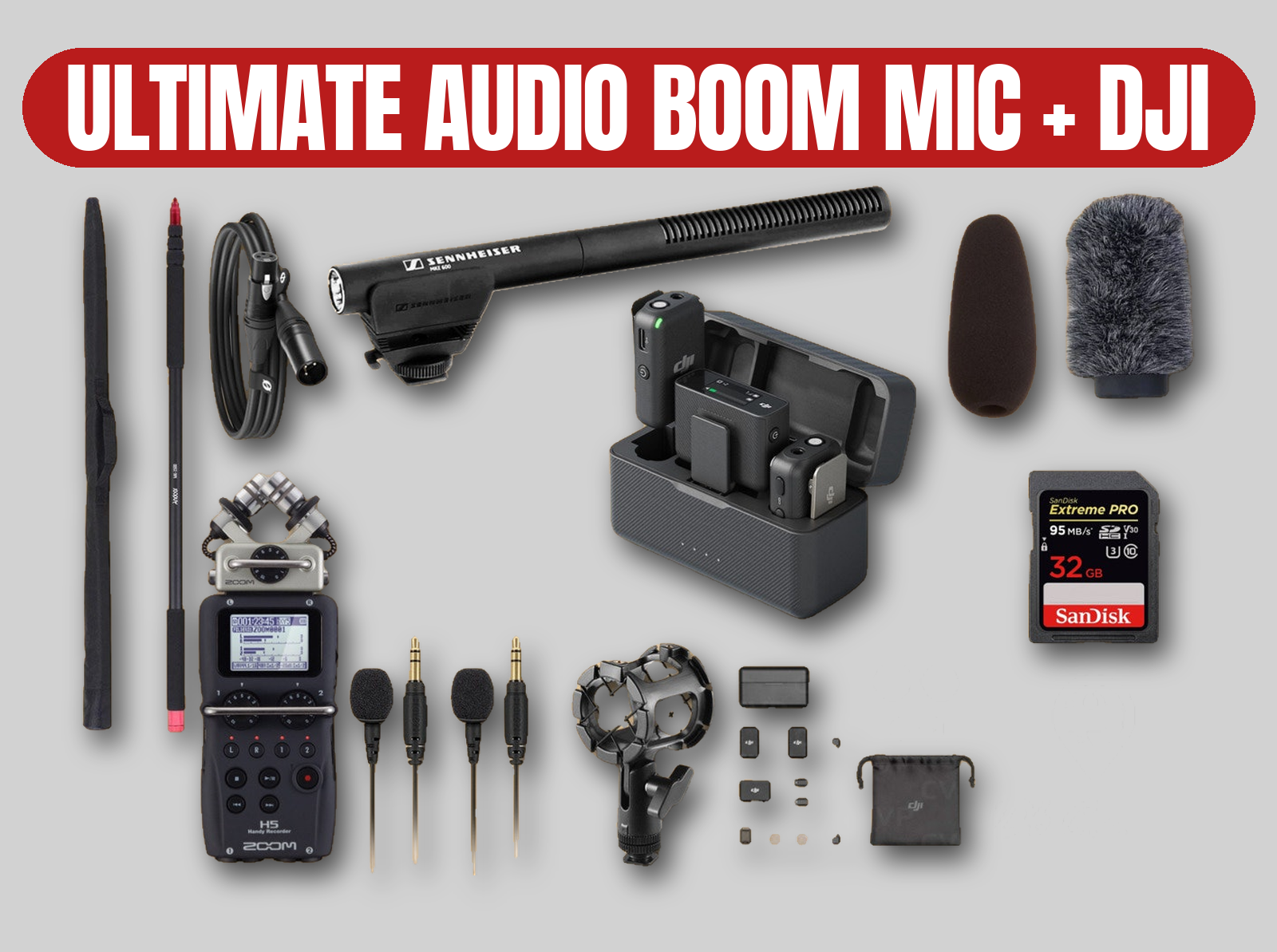Sennheiser mke 600 boom mic kit + dji wireless lavalier system | zoom h5 recorder / shotgun microphone / sound recording