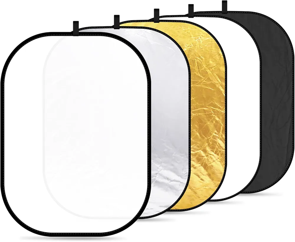 Neewer portable 5 in 1 59"x79"/150x200cm translucent, silver, gold, white, and black collapsible round multi disc light reflector for studio or any photography situation