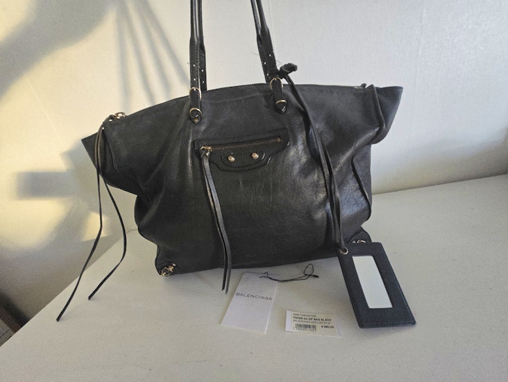 Balenciaga paper a4 zip tote – svart (äkta läder)