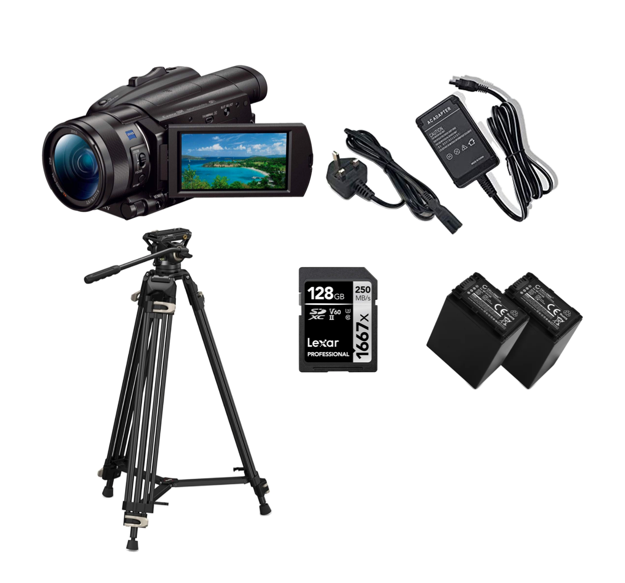 Sony fdr ax700 4k camcorder + video tripod (atem podcast live stream video camera) 