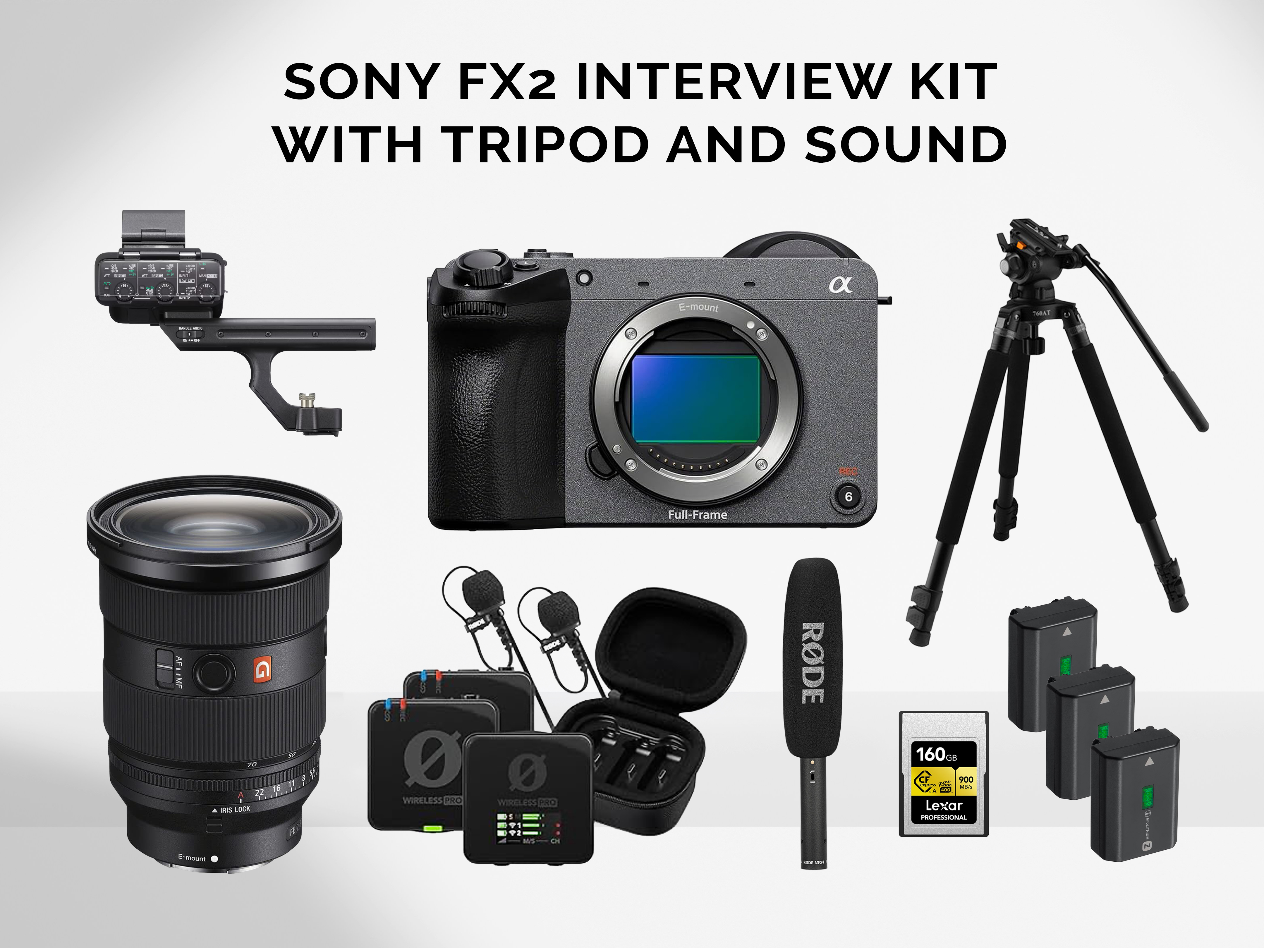 Sony fx2 interview kit with tripod and rode microphone sound bundle
