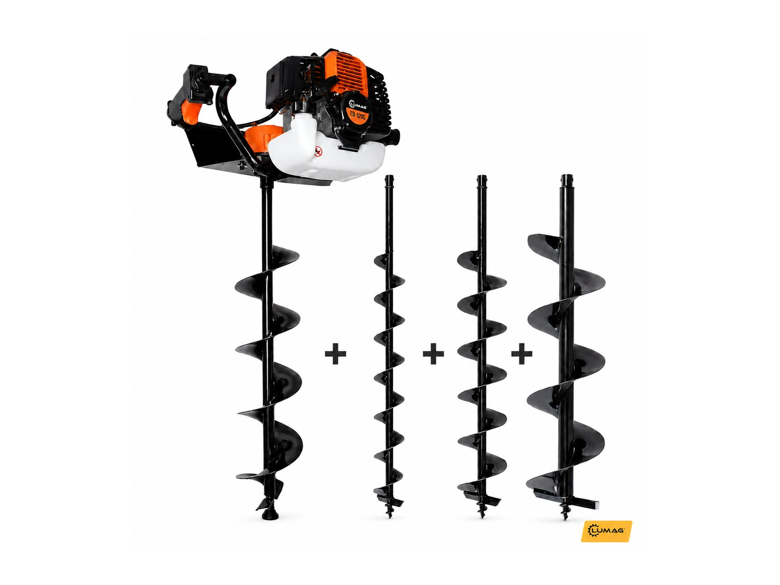 Bensindriven jordborr 2-takt med 4 borr – 80/100/150/200 mm