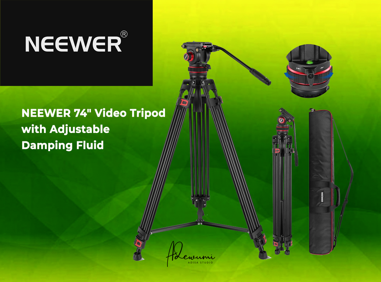 Neewer 74" video tripod with adjustable damping fluid head