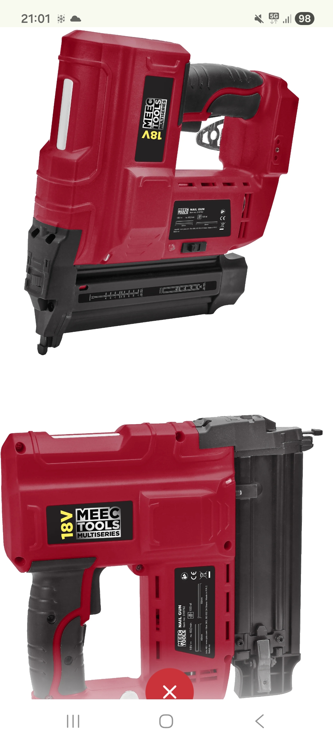 Batteridriven spikpistol 18 v 15-51 mm