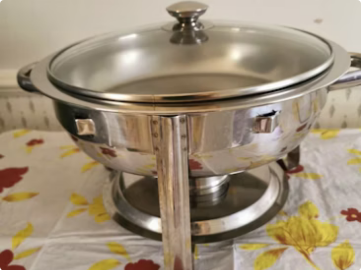 Stainless steel round chaffing dish with glass lid – 4.5l:   x2