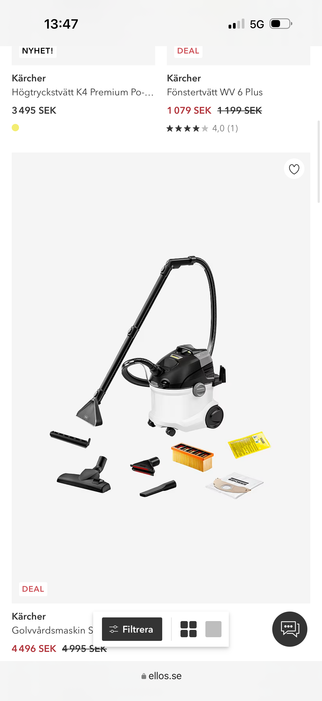 Kärcher golvvårdsmaskin matttvätt se4 plus textiltvätt(nyköpt april 2026)