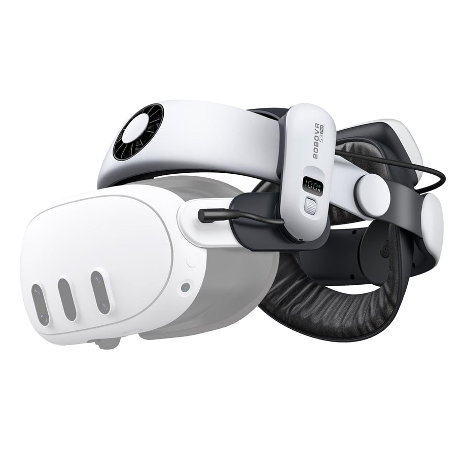 Meta quest 3 vr med bobovr halo strap og ekstra batterikapasitet og nye alternative grips