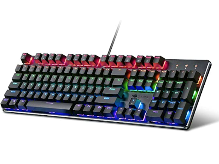 Mechanical gaming keyboard wired usb gaming keyboard 104 keys with customizable rainbow backlit, anti-ghosting, aluminium plate, plug & play, for gamers and typists - us layout
