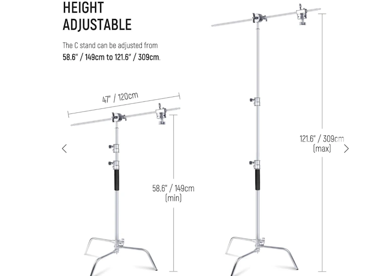 C-stand with boom arm and grip heads