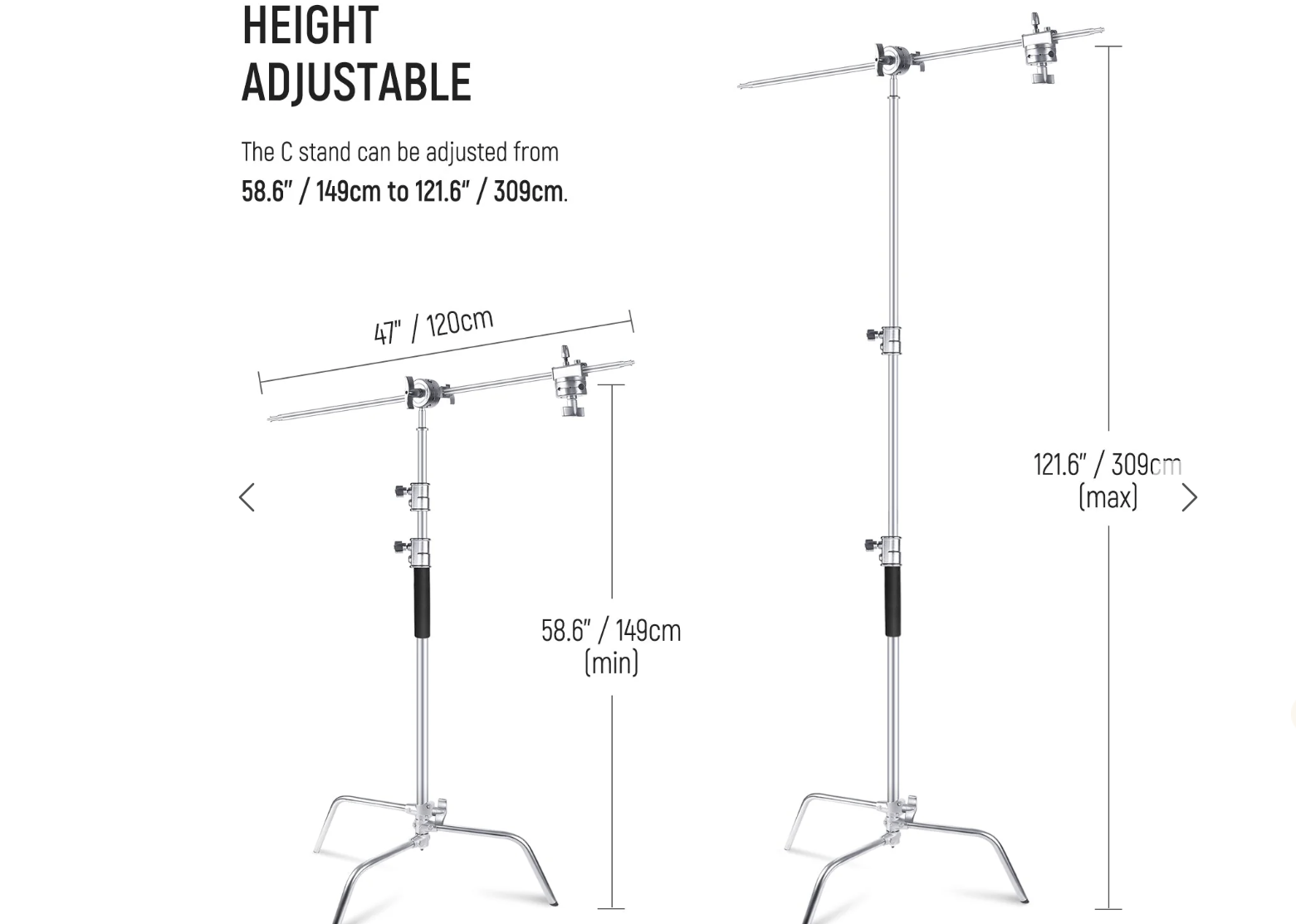 C-stand with boom arm and grip heads