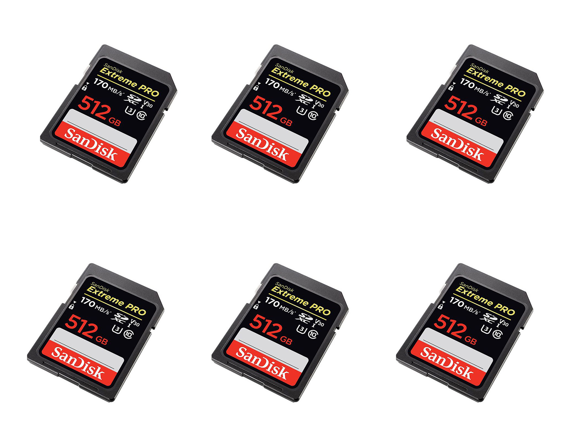 6x sandisk 512gb extreme pro sd cards