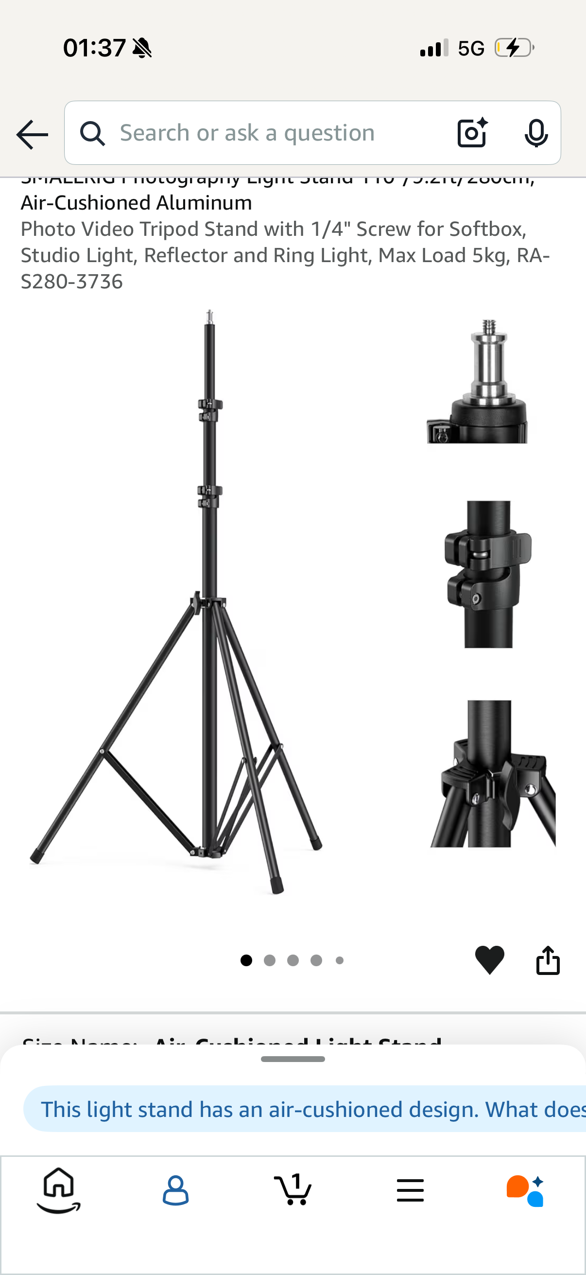Smallrig photography light stand 110"/9.2ft/280cm, air-cushioned aluminum