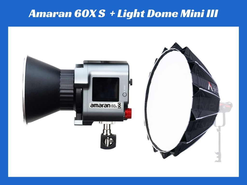 Aputure amaran 60x s bi-colour led light + light dome mini iii