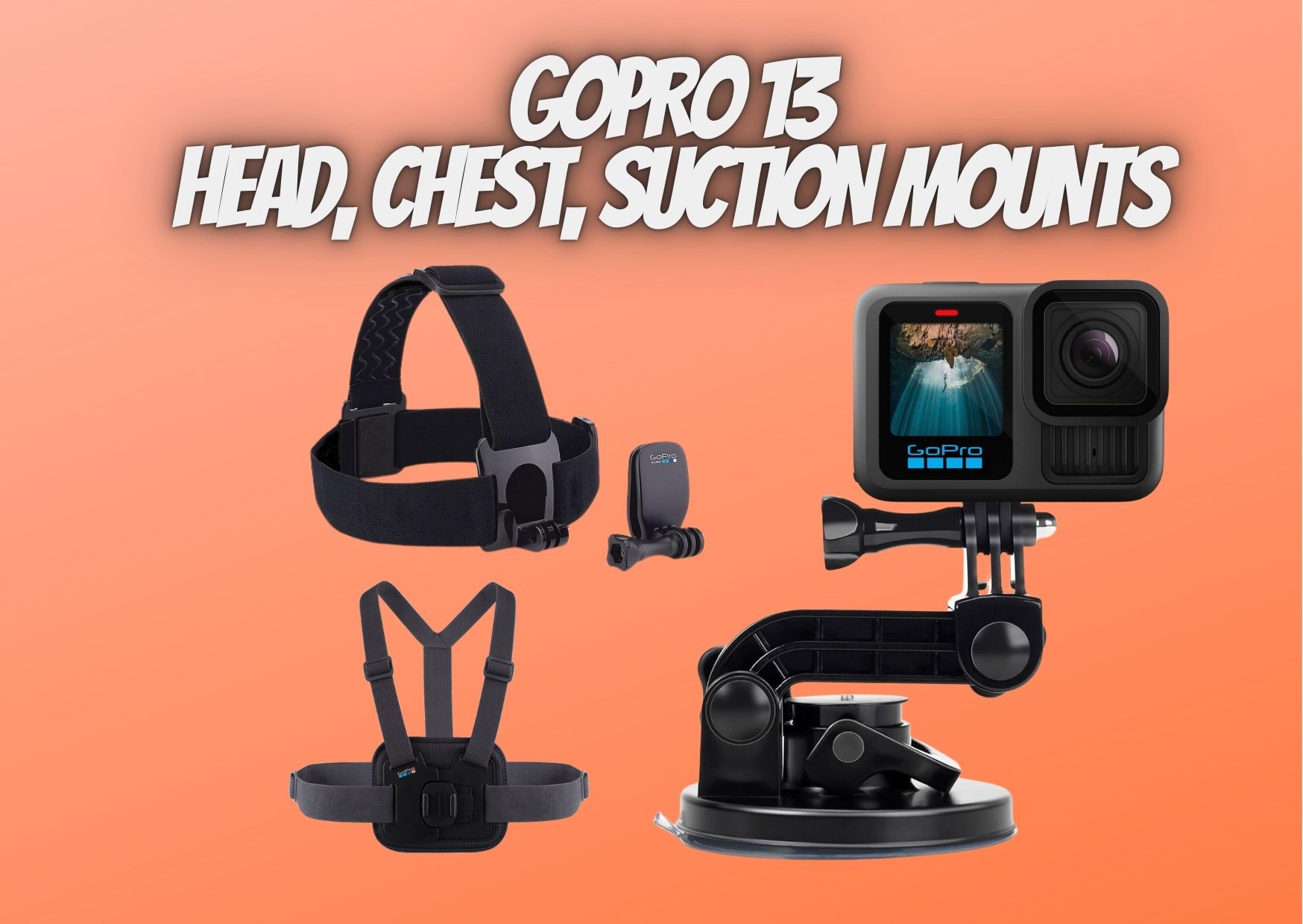 Gopro 13 + head, chest, suction mount action camera 