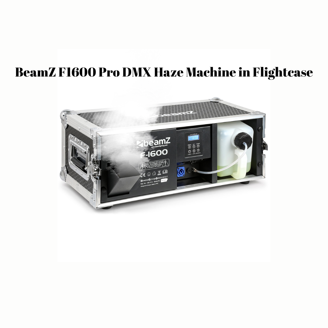 Beamz f1600 pro dmx haze machine in flightcase