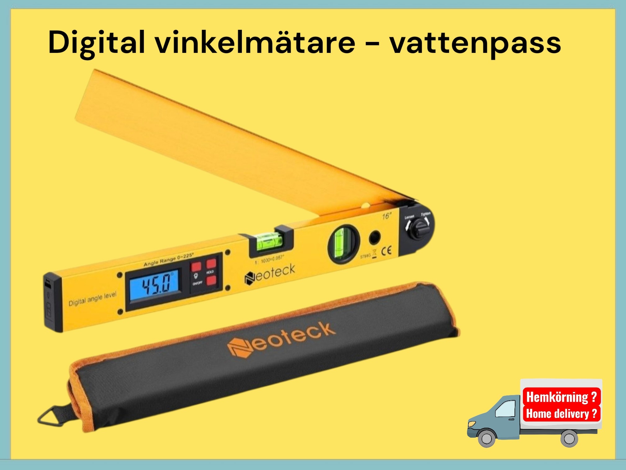 Digitalt vinkel / vattenpass med digital upplyst display