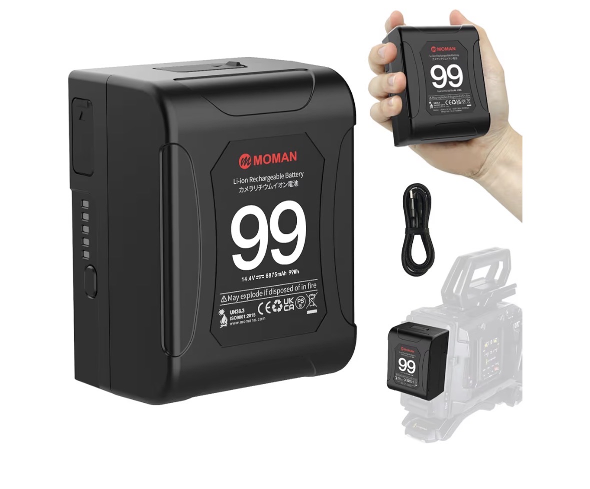Moman power 99 v-mount battery (99wh) + charger for hire – v-mount rental