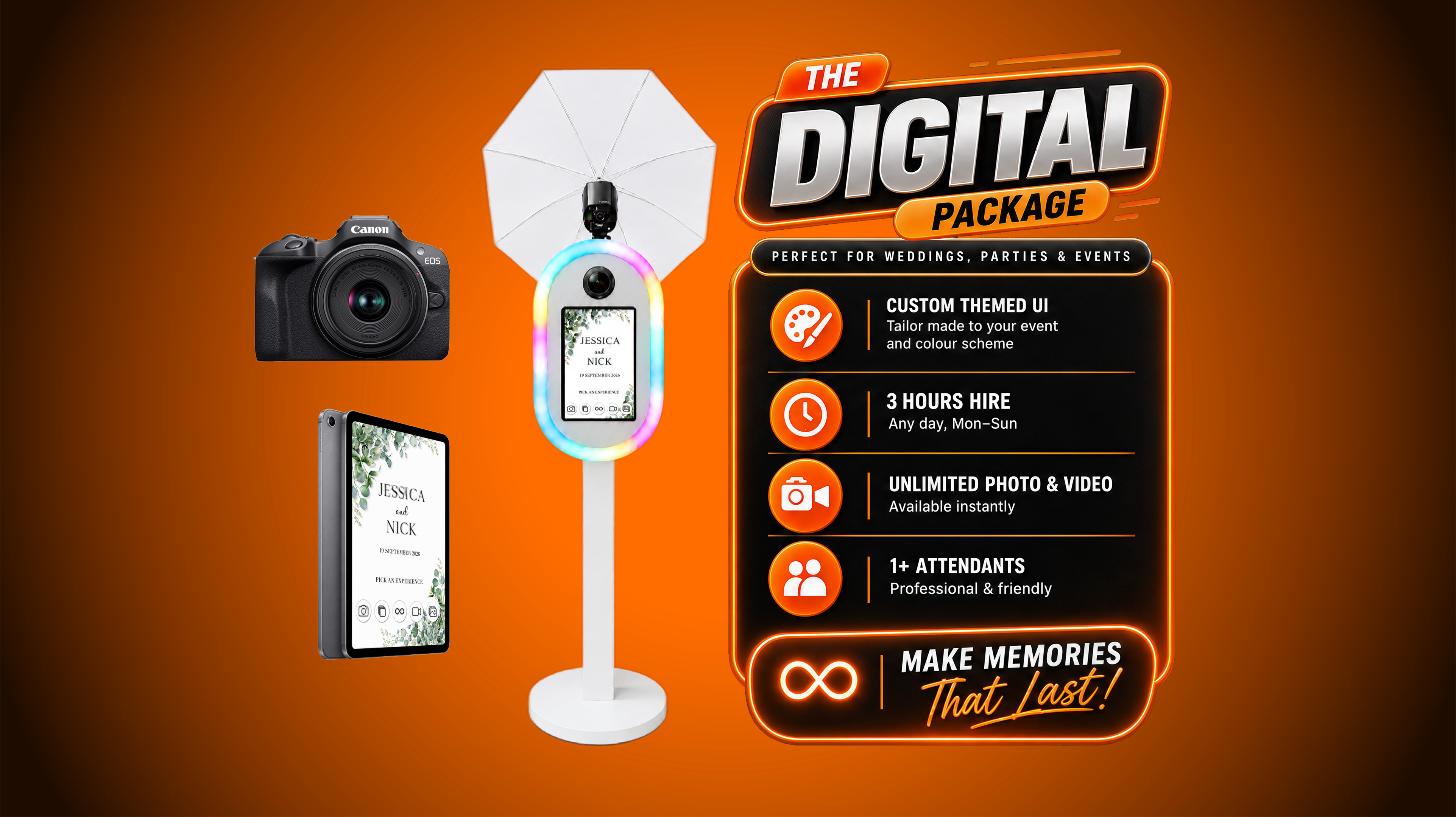 Photobooth digital package for hire dslr mirrorless ipad 