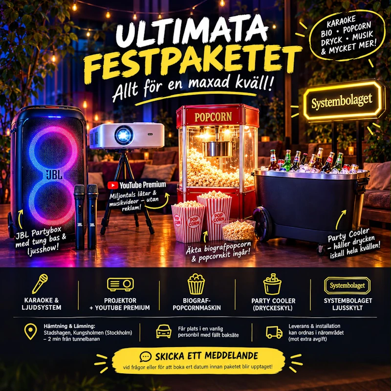 Komplett festpaket – karaoke, filmkväll, popcorn & partykyl