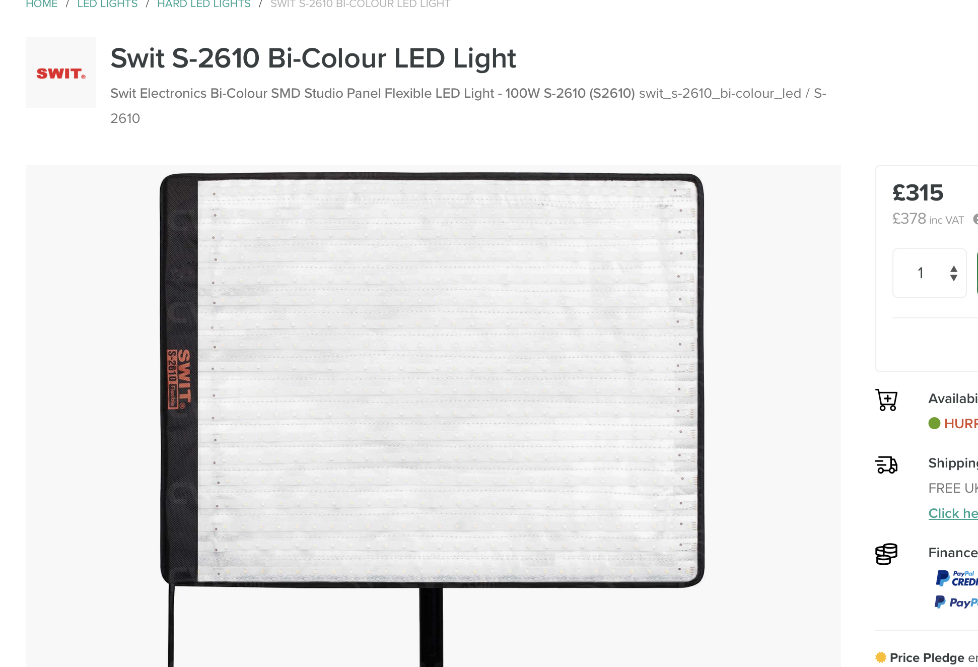  swit s-2610 | 100w 2400lux flexible light, v-mount x 2