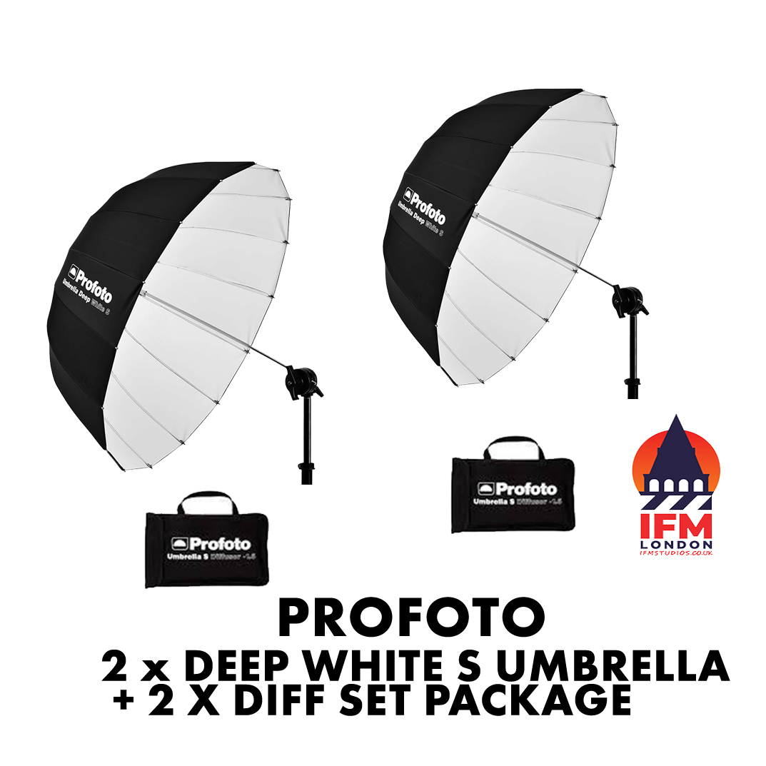 2 x profoto deep white s size umbrella + 2 x diff package
