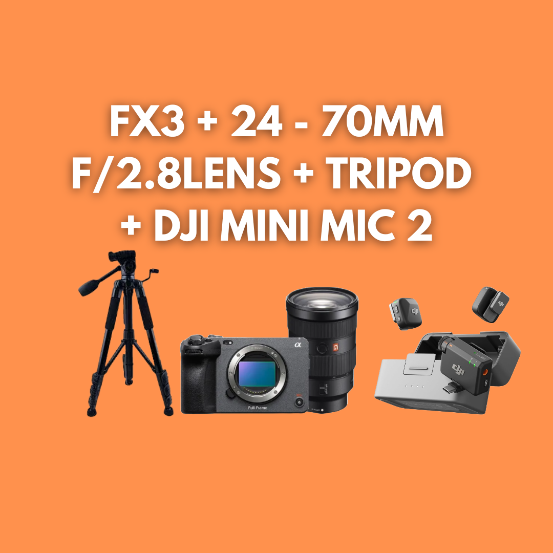Sony fx3 + 24 - 70mm f/2.8lens + tripod  + dji mini mic 2