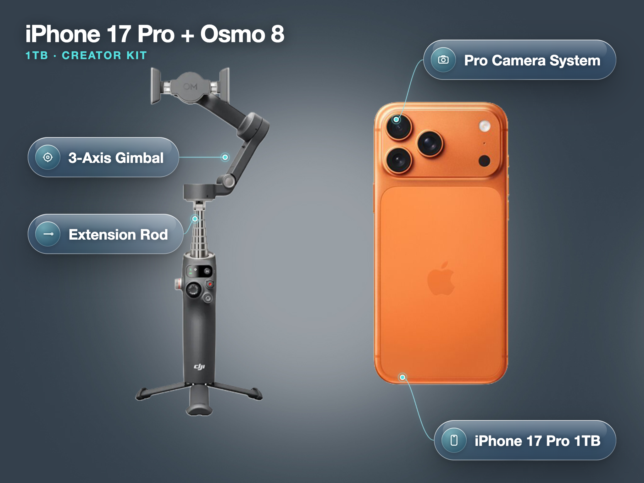 Iphone 17 pro 1tb cosmic orange plus dji osmo mobile 8 creator kit