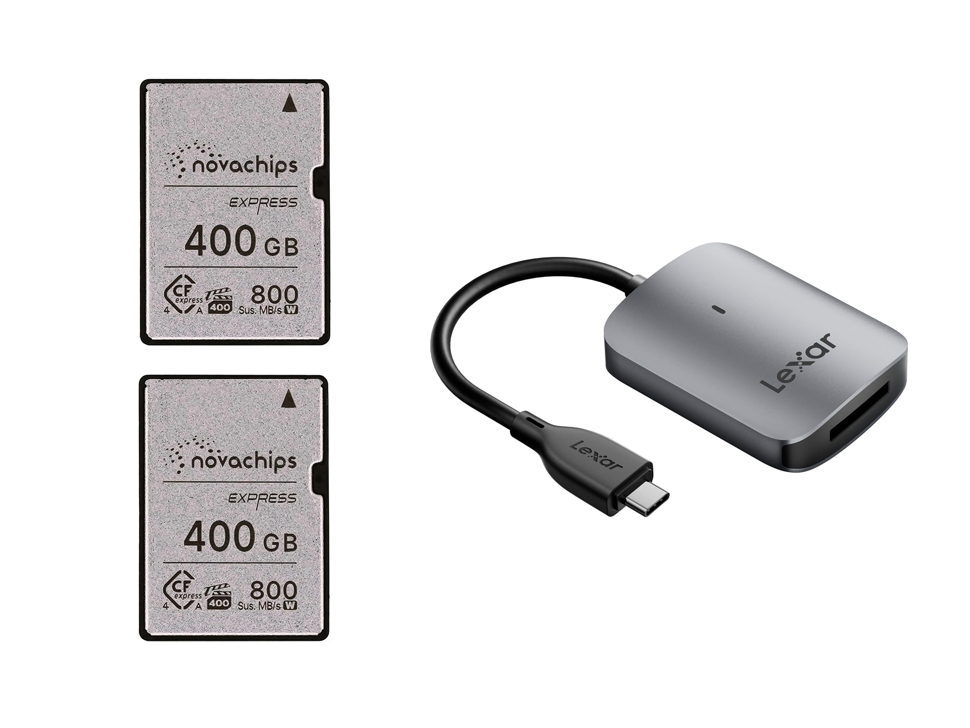 2x 400gb sony cfexpress type a 4.0 card (vpg400) + lexar card reader