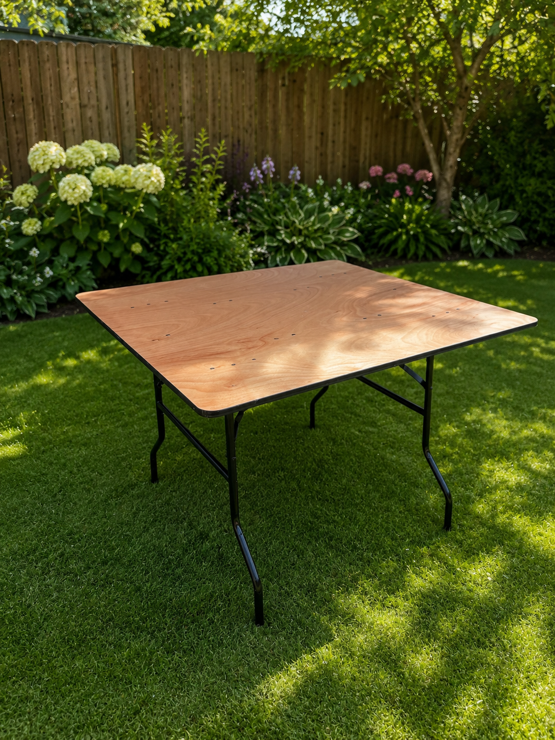 Square table for hire – 120 × 120 cm