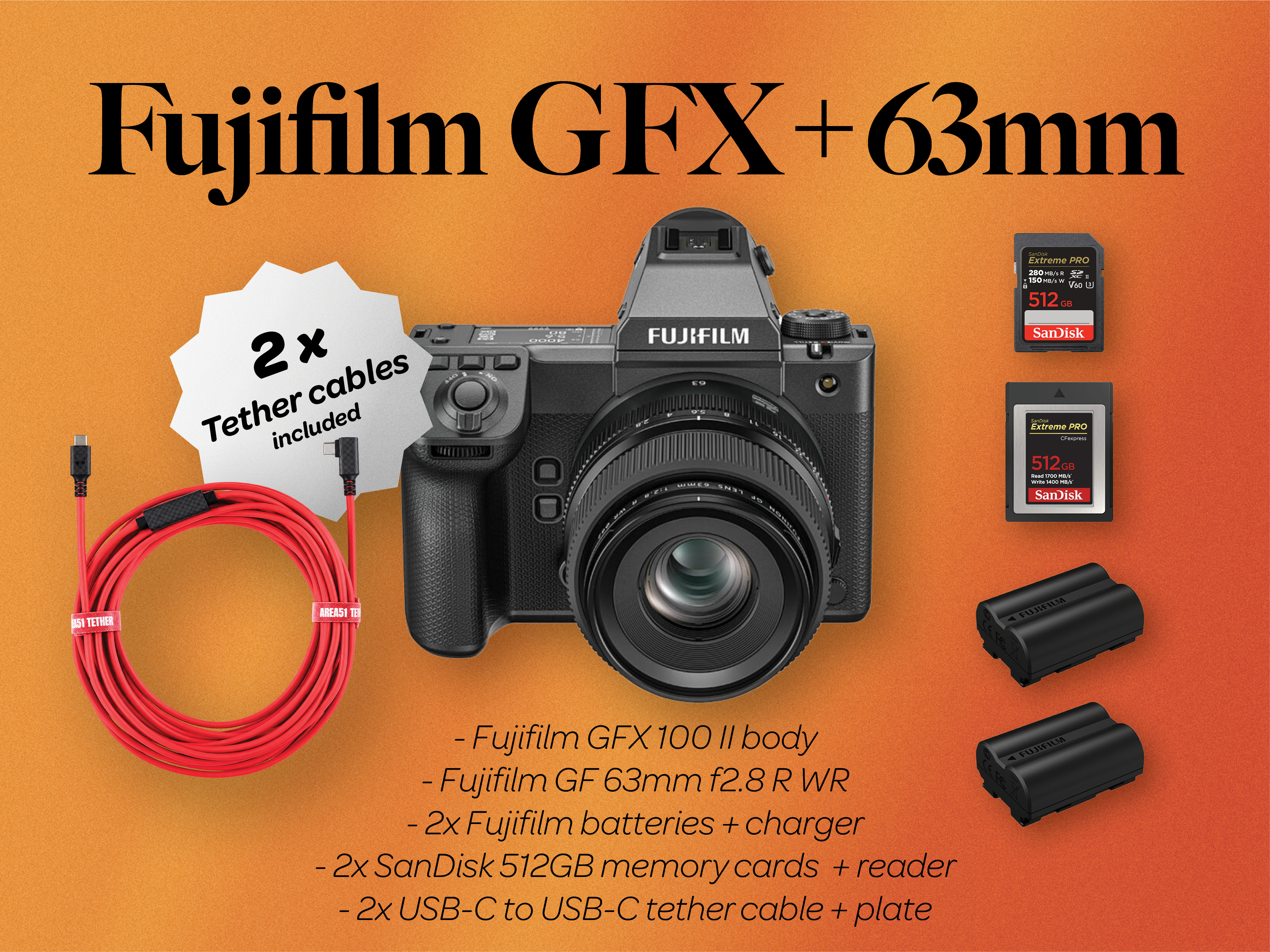 Fuji fujifilm gfx 100 ii medium format + gf 63mm f2.8 lens