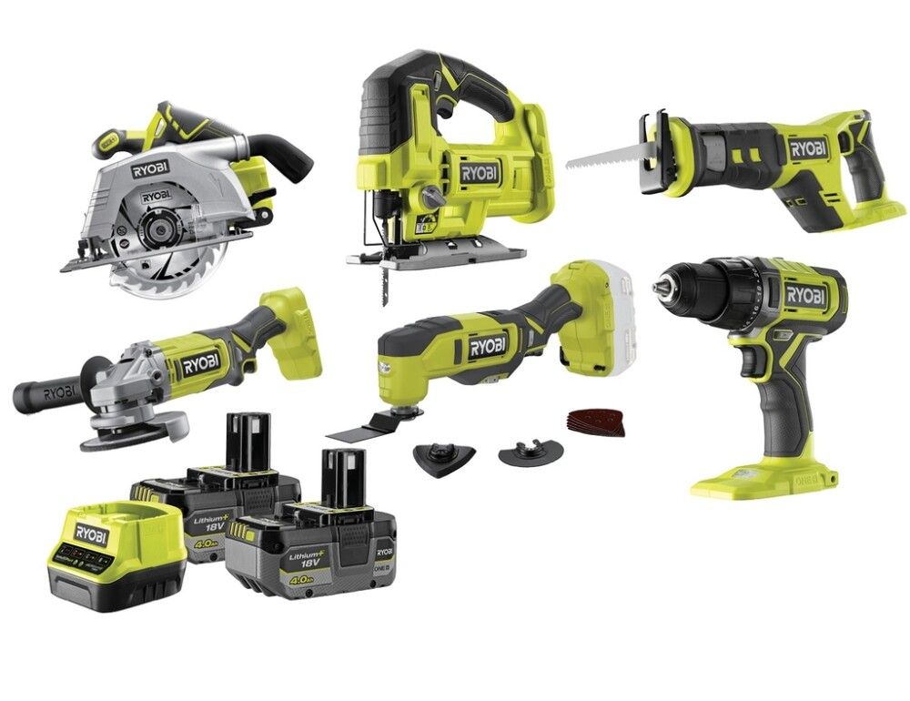 Ryobi paket 6 verktyg (cirkelsåg, borrskruvdragare, vinkelslip, ...)