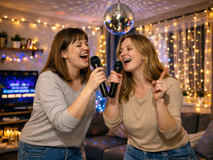 Karaokebilepaketti – kaiutin, mikit ja bilevalot