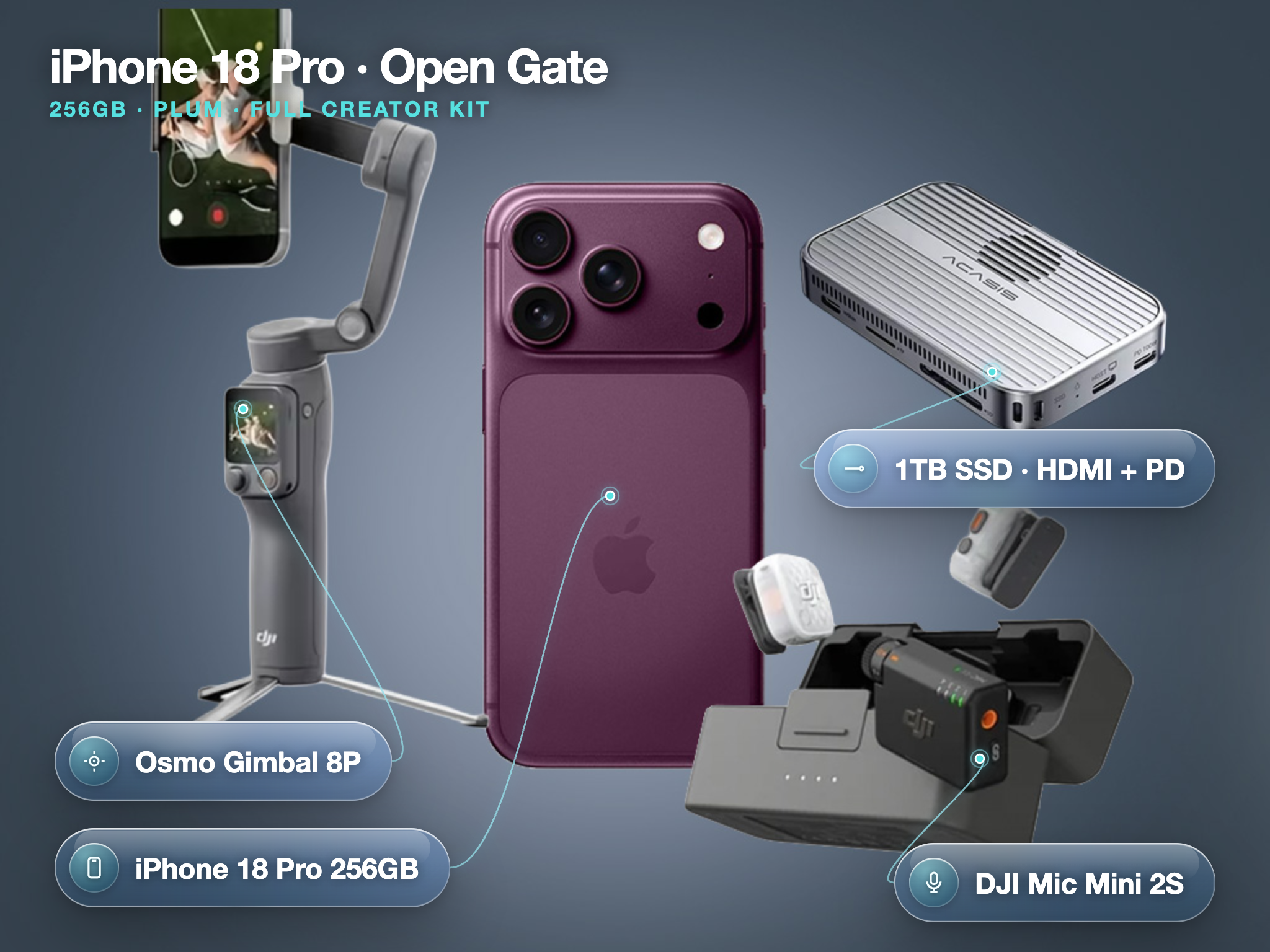 Iphone 18 pro 256gb plum with open gate combination, 