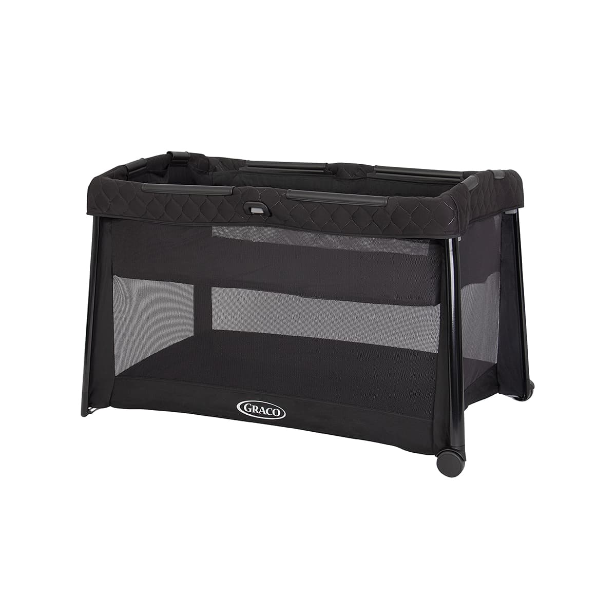 Graco foldlite lx unique travel cot with bassinet folds down super small, birth to approx. 3 years, midnight fashion
