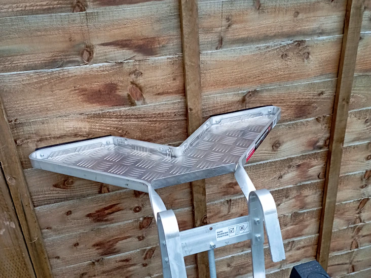 Ladder stand off with shelf for paint , tools etc