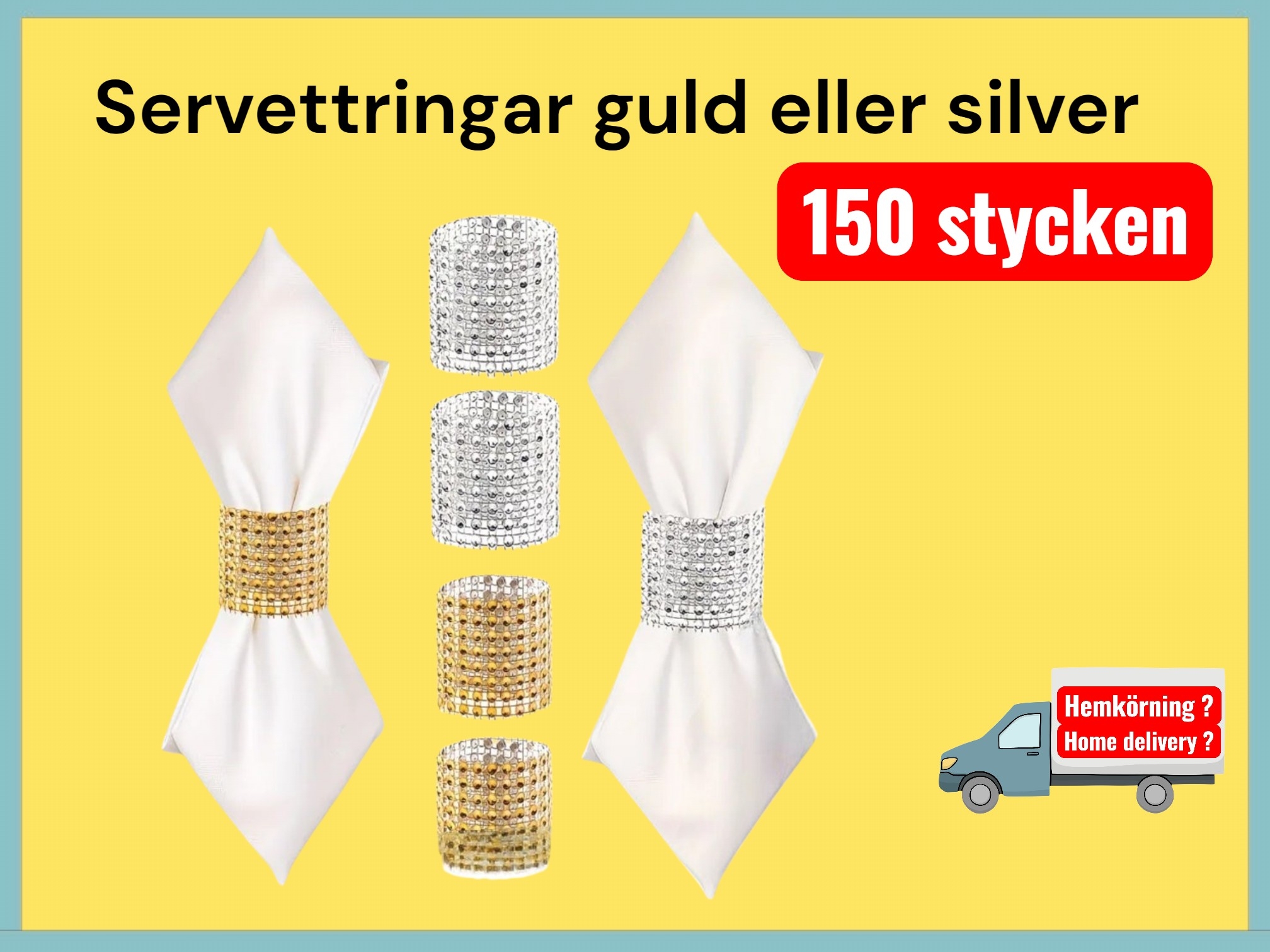 Servettringar 150 st i guld eller silver