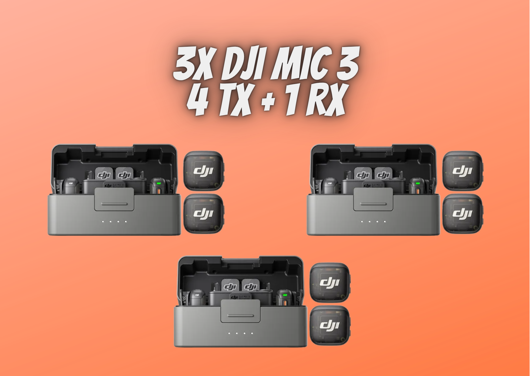 Dji mic 3 3 tx + 1 rx + charging case interview podcast audio 