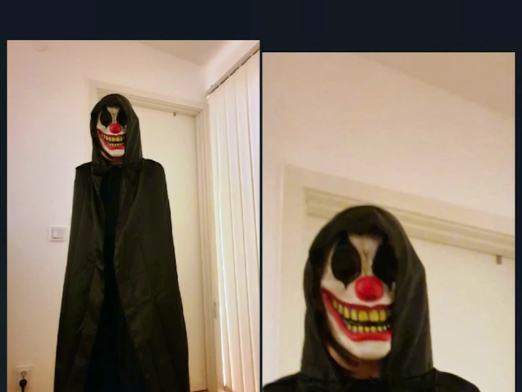 Skrämmande clown mask + svart mantel 🤡