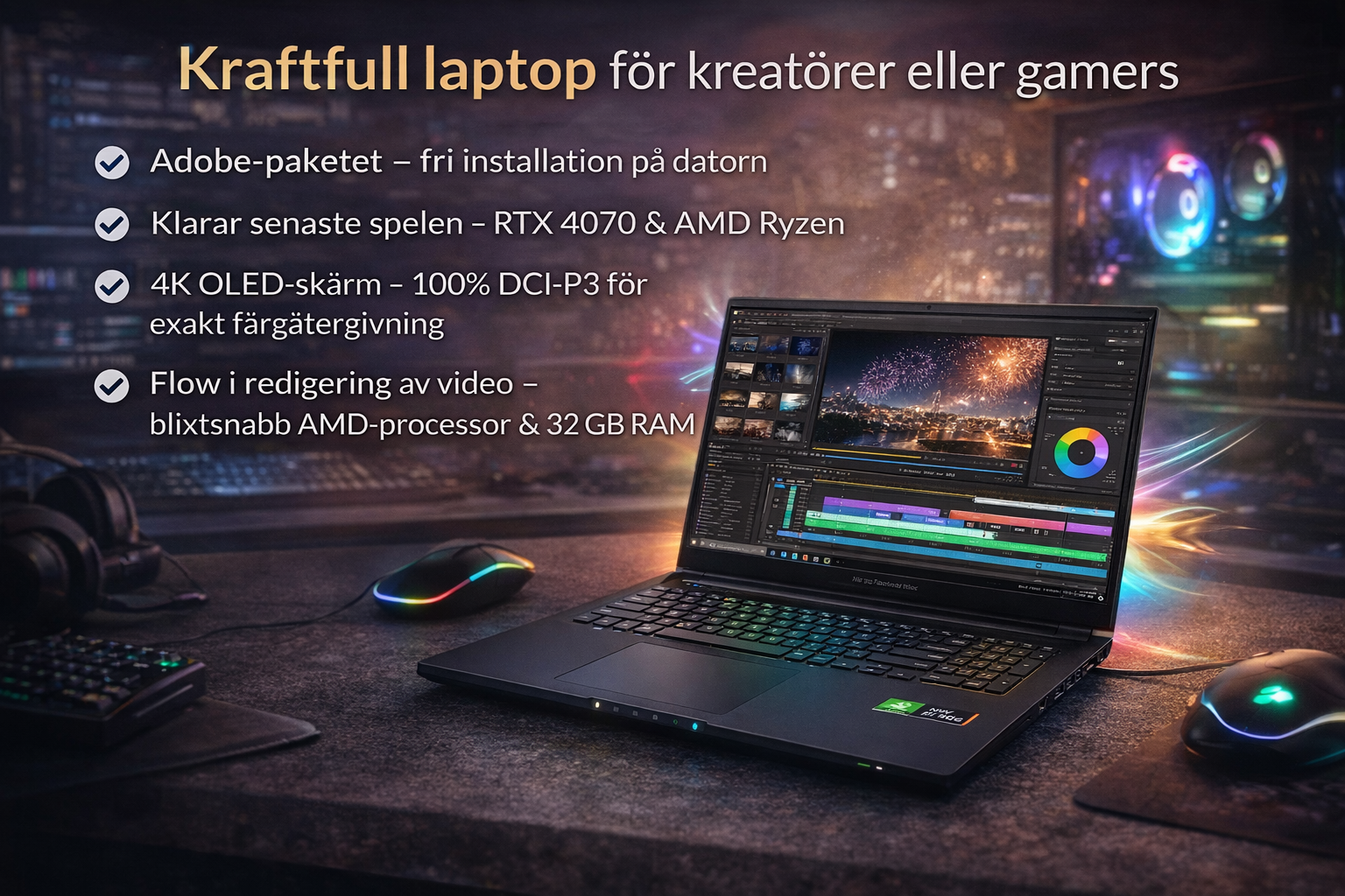 Kraftfull laptop för kreatörer eller gamers