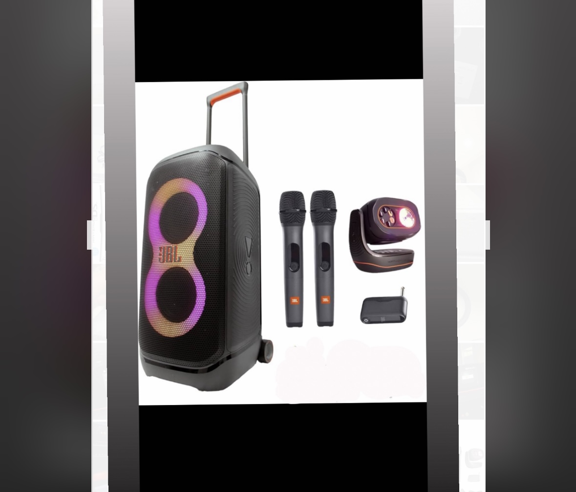 Jbl partybox 320 med 2 stk mikrofoner og partylight beam