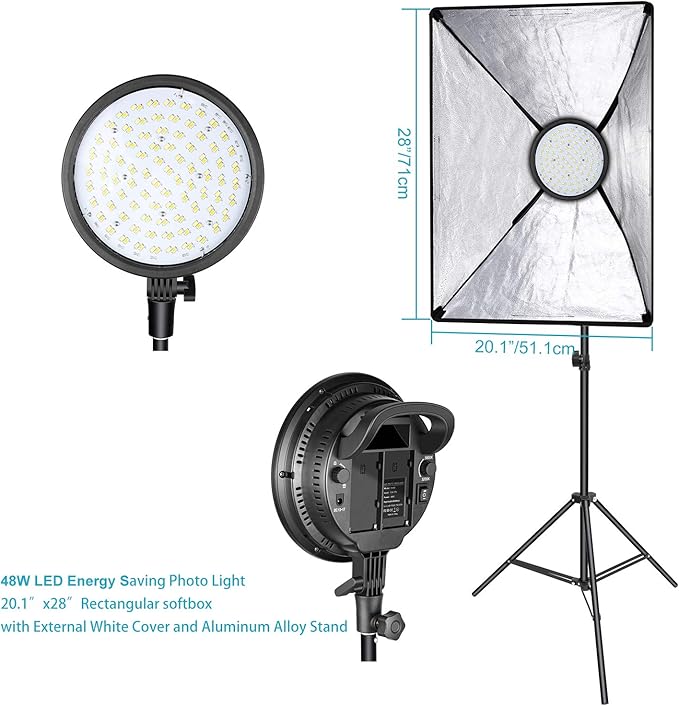 Neewer led softboxes x2 h48b with stands, 4x batteries and charger with carry case