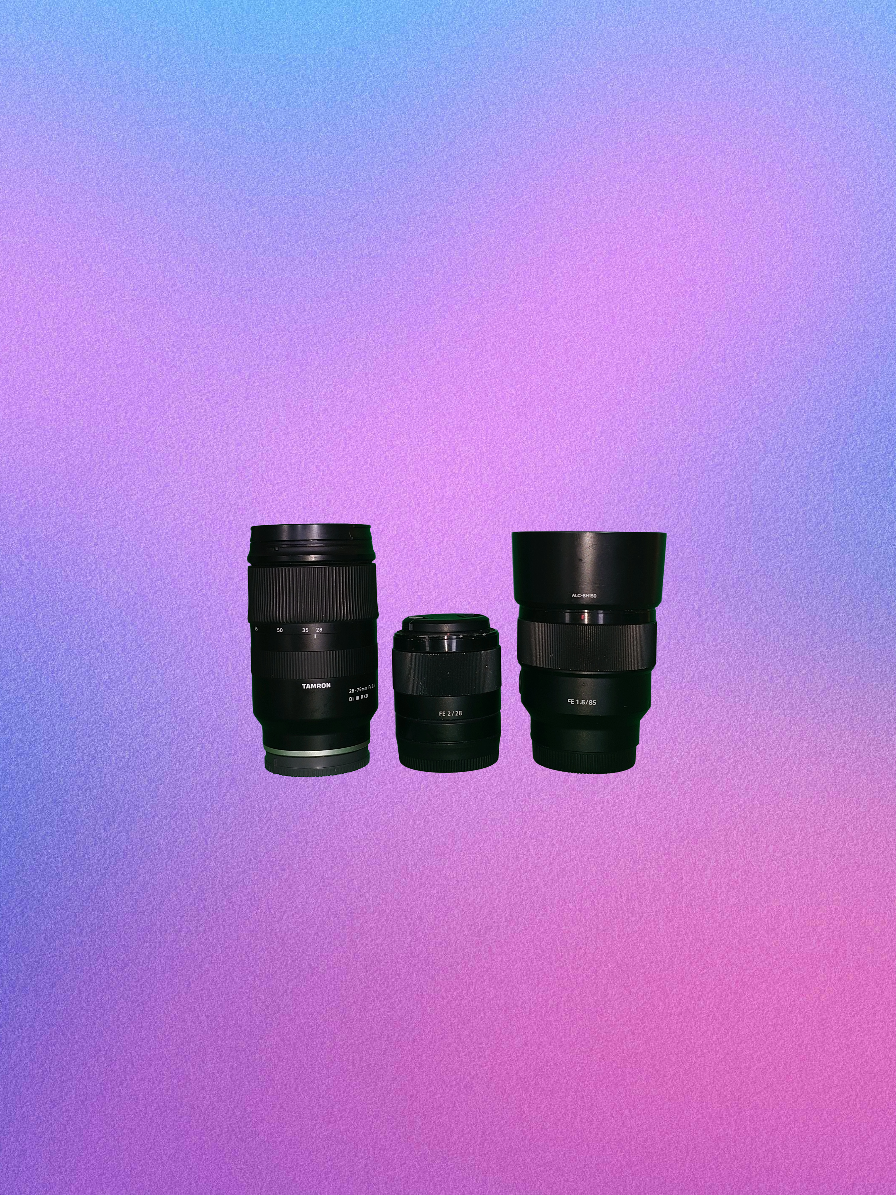 Sony & tamron lens kit – sony 28mm & 85mm primes + tamron 28–75mm zoom