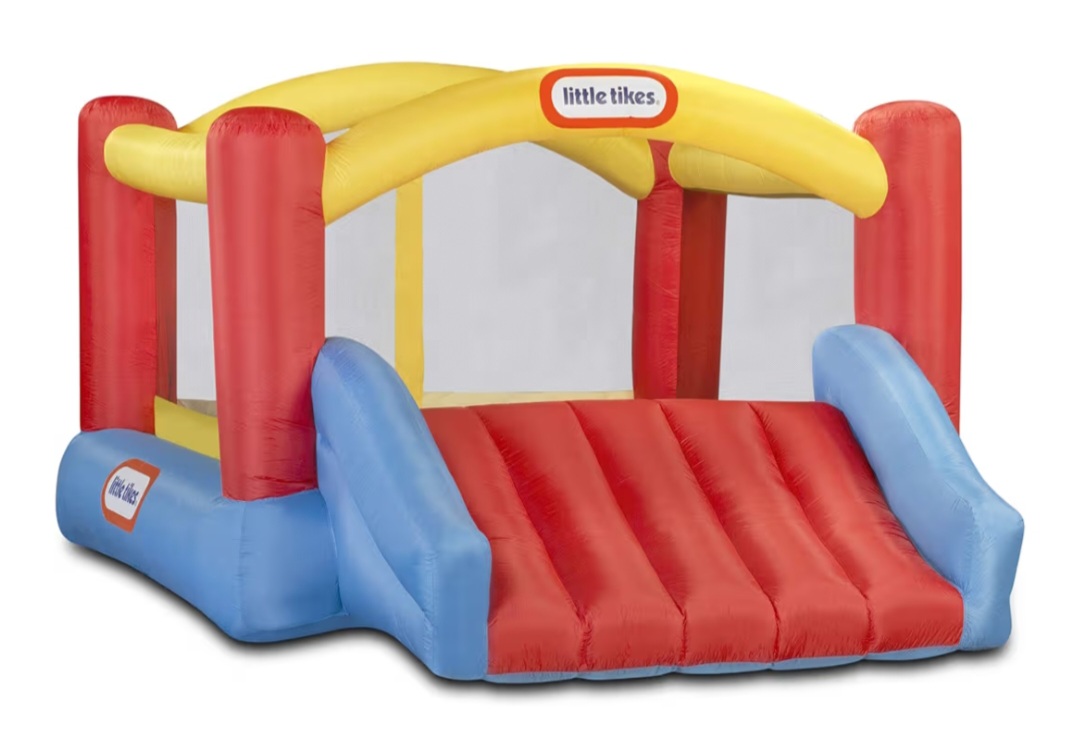 Little tikes jump 'n slide inflatable bouncer includes heavy duty blower with gfci, for kids ages 3-8 years