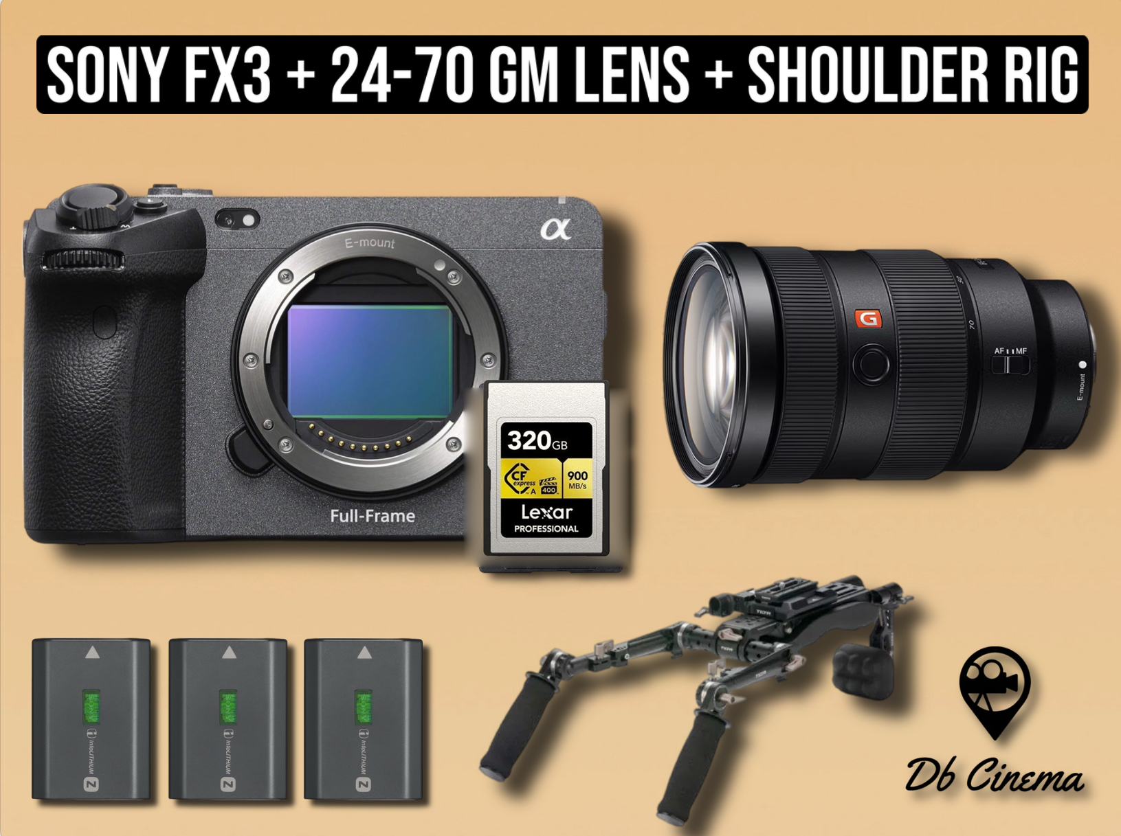 Sony fx3 fx 3 full frame 4k mirrorless camera + 24-70 mm sony zoom lens f2.8 24 - 70 gmaster gm g-master + tilta shoulder rig